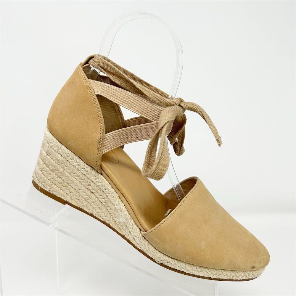 Corso Como Women's Lace Up Tan Brown Leather Espadrille Wedge Sandals Size 7.5